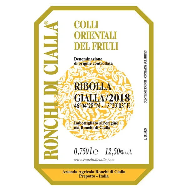 2018 Ronchi di Cialla Ribolla Gialla Venezia Giulia IGT