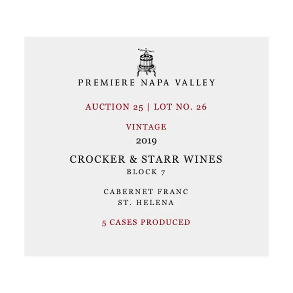2019 Crocker & Starr Wines Cabernet Franc Block 7 Premiere Napa Valley St. Helena