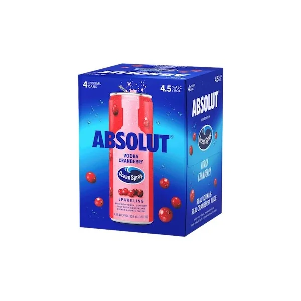 Absolut Cocktails Ocean Spray Vodka Cranberry 4 Pack NV 355ml