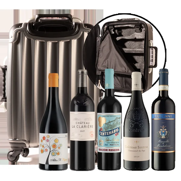 Luxe Wine Suitcase with 5 Bottle Vineyard Partner Selection