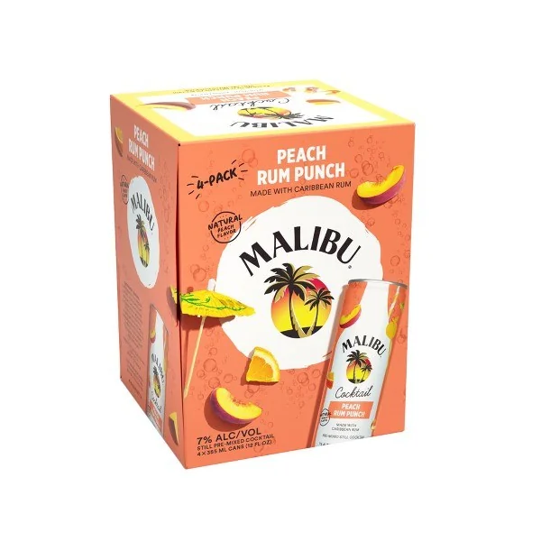 Malibu Peach Rum Punch Cocktail 4pk 12oz Can