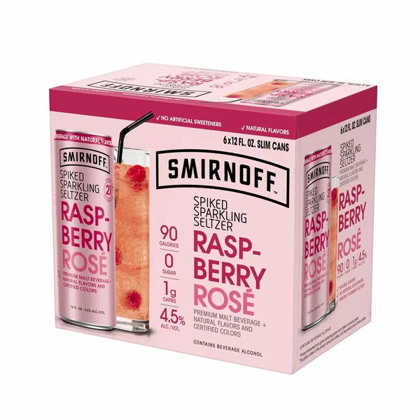Smirnoff Raspberry Rosé Spiked Sparkling Seltzer - 6pk/12 fl oz Slim Cans