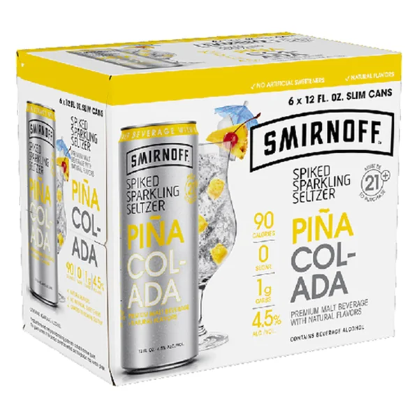 Smirnoff Seltzer Pina Colada, 6 pack, 12 fl oz Cans